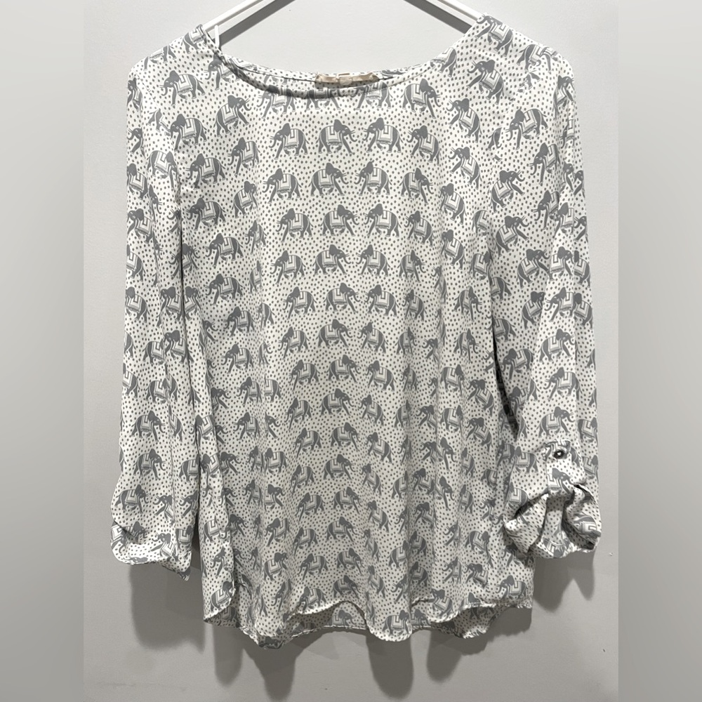 Women’s Elephant Print Flowy Long Sleeve Blouse - Picture 1 of 6